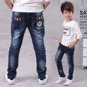 Fit 4-13 Tuổi Cậu Bé Quần Âu Bé Trai Quần Jean Ống Đứng Trẻ Em Trẻ Em Thời Trang Quần Denim Dài Quần Thun Eo