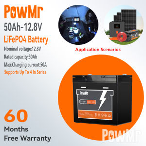 PowMr 12.8V 50AH 4000+ วงจรชีวิต LiFePO4 แบตเตอรี่ลิเธียมแบบชาร์จไฟได้ BMS Protection Mini ขนาด LiFePO4 แบตเตอรี่ลิเธียมเหล็กฟอสเฟต
