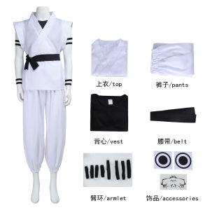 2026 Hot Japanese Manga Anime Ryomen Sukuna Costume White Kung Fu Suit with Tattoo Showdown Cosplay Costume Full Set2026