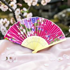 AKA Traditional Large Japanese Style Pamaypay Folding Fan Big Wooden Bamboo Ribs Sakura Pattern Handheld Fan Performance Props Cosplay Wall Decoration Oriental Traditional Fan Handicraft Souvenir Giveaway Wedding Gift Favor Props