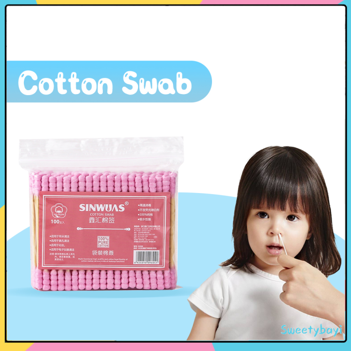 Sweetybayi Cotton Buds Spiral Cotton Bud Ear Pick Cotton Swab Isi 100