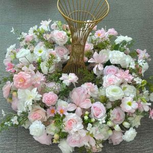 40/50/55/60/70CM Artificial Wreath Wedding Table Centerpiece Candlestick Decor Garland Crown White Rose Floral Arrangement Props