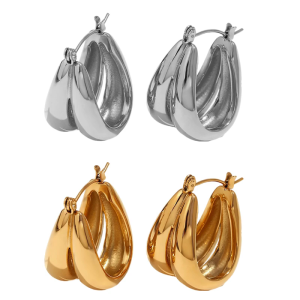 Modern Double U Shaped Loop Earrings In Sturdy Titaniums Steel Materials Coated Waterproof Accessory
