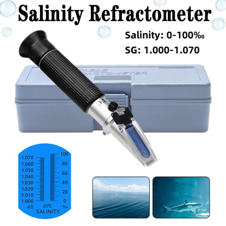 0-100‰ Salinity refractometer 1.000-1.070SG Salinity Seawater salinometer ATC refractometer Dual Scale Specific Gravity & Salt Percent