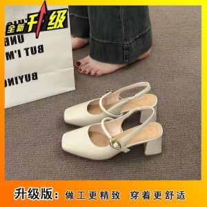 Free Shipping Single Shoes Versatile Chunky Heel Sandals For Women New Summer Styles Closed-Toe One-Strap High Heels