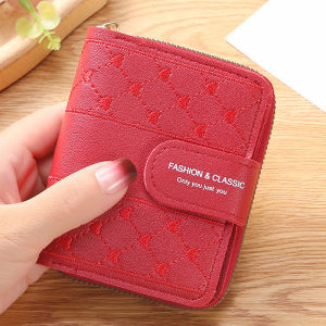 Wolf.id D64 Dompet Wanita Mini Lipat Casual Women Wallet Ruang Perempuan Tempat Penyimpanan Uang Kertas Koin Kartu Multifungsi Bahan Kulit PU Motif Love Cantik [BISA COD]