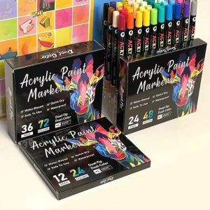 OPEAREY 24/48/72 màu sắc Bút đánh dấu sơn acrylic Hai màu Đầu mềm Bút đánh dấu hai đầu Chuyên nghiệp Đa năng Bút Graffiti Hai Đầu Làm đồ thủ công DIY