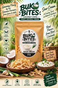 Buko Bites Coconut Chips Sour Cream Crispy Natural Vegan 100g