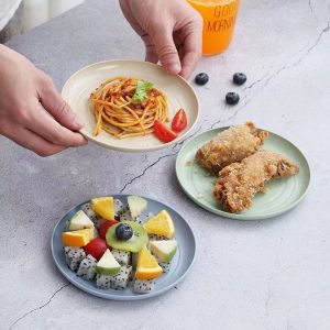 6pcs/set Wheat Straw Round Plastic Tableware Household Fruit Plate Vegetable Plate Dinner Plate Dipping Sauce Plate
