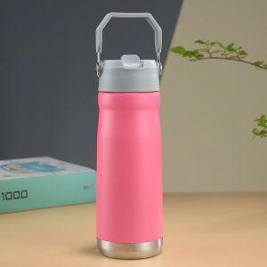 Ly Giữ Nhiệt Quai Xách 600ml Inox 304 Mẫu Mới Sơn Nhám Chống Trầy Kèm Ống Hút Tiện Lợi