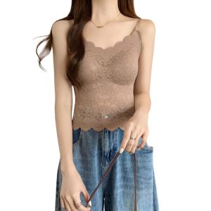 NEB11 Không dấu vết Áo lót ren lụa mát Có đệm ngực Màu trơn Áo nịt ngực Lụa băng Thoáng khí Ôm vừa vặn Áo hai dây Xuân Hè