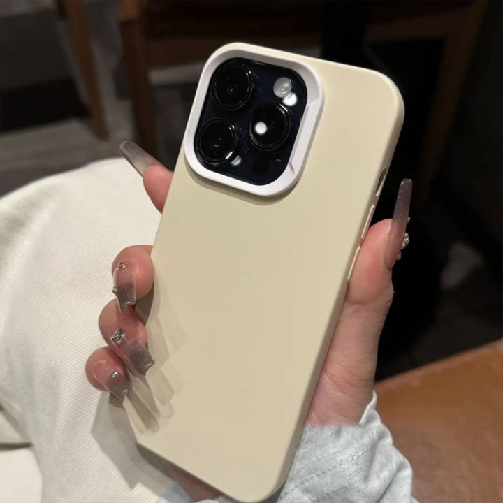 Retro Beige White Matte Silicone Lens Protector Smooth Phone Case