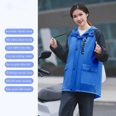 Bộ Quần Áo Mưa Đi Xe Đạp Chống Mưa Thời Trang Mới Khẩu trang vải PVC dày dặn mềm mại có thể tháo rời chống mưa lớn