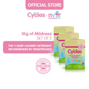 Cycles Hypoallergenic Baby Laundry Powder Detergent (x3) - Free & Clear of SLS and SLEs. Best and safe for Newborns Infants and Toddlers - Recommended by Pediatricians! 48 light loads -  1Kg