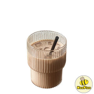 MaxPlus 300ml Glass Coffee Cup Tea Milk Yogurt Mug Creative Transparent Straight Vertical PatternDrinkware