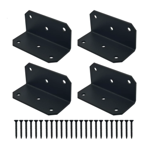 4PCS Black Powders Coated Metal Angles Brackets Rusts Resistant High Strength Support For Furniture Fence Projects