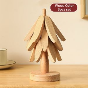 Foldable Solid Wooden Insulation Mat Tree Heat Pad Anti-scalding Mat Household Pot Mat Coaster For Kitchen Table Home Decor