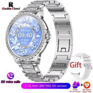 LIGE นาฬิกาข้อมือสตรีอัจฉริยะสีทองหรูหรานาฬิกาข้อมือสตรีนาฬิกาสตรีเพชรใหม่24ชั่วโมงอัตราการเต้นของหัวใจการตรวจสอบการนอนหลับสายรัดข้อมือฟิตเนสของขวัญสำหรับผู้หญิงสำหรับ Android IOS