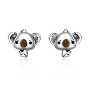 BAMOER Free Shpping Genuine 100% 925 Sterling Silver Animal Cute Koala Bear Stud Earrings JUNE for Women Sterling Silver Jewelry Gift SCE381