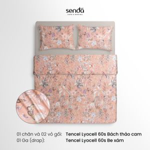Bộ chăn ga gối 4 món Sen Đá Home Bedding lụa Tencel cao cấp họa tiết set 2 vỏ gối 1 chăn trần 1 ga 1m6 1m8
