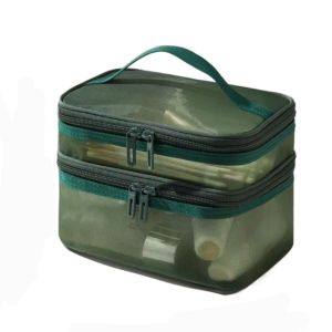 JAYQQ Large Capacity Travel Cosmetic Bag Transparent Mesh 2/3 layer Toiletry Bag Portable Storage Makeup Organizer Bag Toiletries Organization