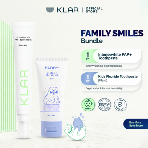 KLAR Family Smiles Bundle - Paket Gigi Sehat Keluarga: Gigi Cerah untuk Dewasa + Remineralisasi & Enamel Protection untuk Anak