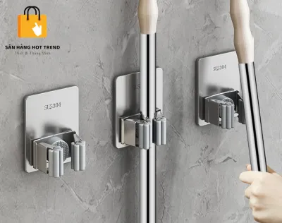 Móc treo nhà tắm chất liệu INOX 304 Kẹp chổi cây lau nhà dán tường siêu chắc và chịu lực chất liệu cao cấp