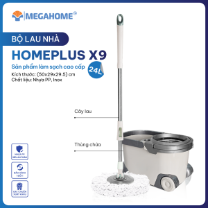 Bộ lau nhà Home Plus X9 Megahome cao cấp cây lau 360 độ siêu nhẹ thùng lau nhỏ gọn cây lau vắt siêu nhẹ mau khô