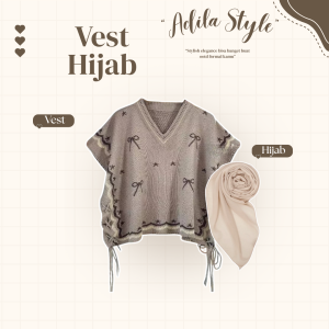 Setelan 4in1 Remaja Kekinian | Outfit Ala Gen Z Trend | Vest Rajut + Manset + Celana + Hijab - CM72N