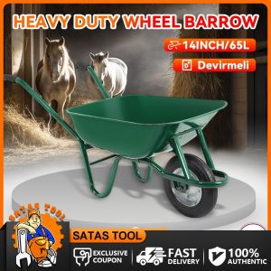 65L Heavy Duty Wheelbarrow 14" Inflatable tires Double Ball Bearings Perfect for Tough Jobs