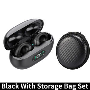 DISOUR 【Bone Conduction Concept 】Headphones Clip On Ear Wireless Sport Headset Bluetooth 5.3 Ear-Clip Game Music Touch Control Noise Cancelling TWS Bluetooth Earphone With Mic LED Earbuds For Ambie