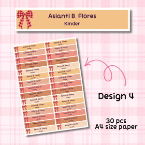 Name Sticker Personalized Waterproof Pink Ribbon Coquette Cute Notebook Books Label School Aesthetic School Kids Set New