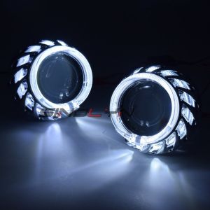 2.5-inch Headlight Lens H4 H7 Bi-xenon Projector Headlight Lens Angel Eyes Spiral Hotwheel LED Dual Halo Ring High Low Lamp For Car Motorcycle Lights Accessories Tuning Retrofit