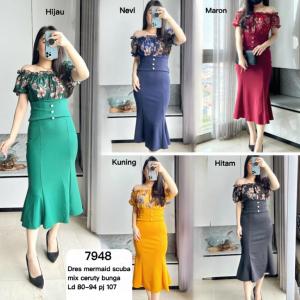 Dress Mermaid 7816 Import Premium Scuba Mix Ceruty bunga Realpic LD 80-94 PJ 107