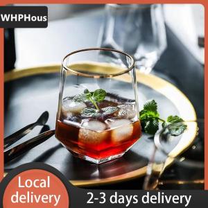 [COD] WHPHous Ship within 24 hours European Style Gold Edged Plastic Hexagonal Household Transparent Whiskey Glass Hexagonal Foreign Wine Glass