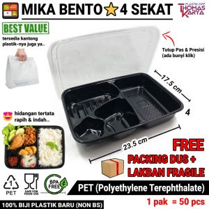 Mika Bento 4 Sekat + Tutup HITAM Tray Box Kotak Makanan