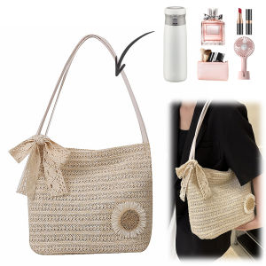 Women Straw Woven Top Handle Tote Bag for Women Casual Travel Shopping Durable Natural Color Shoulder Bag