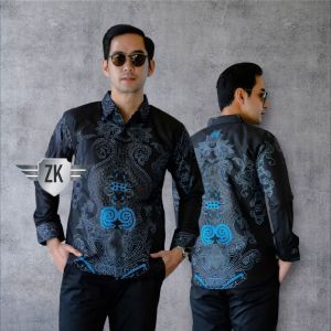 BAJU BATIK PRIA LENGAN PANJANG MOTIF TERBARU 2024 - MOTIF PUSOKO JOWO - BATIK HITAM - SERAGAM BATIK