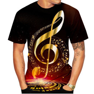 [Local Stock] VCC Fashion Golden Treble Clef Music Note Print T-Shirt Men/Women Casual Summer Short Sleeve Tops Music Lover Streetwear Tee