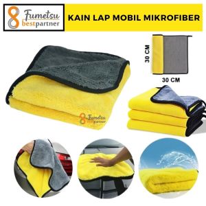 Kain Lap Mobil Microfiber Serbaguna Uk. 30 x 30cm / Kain Lap Kuning Abu MobilMotor Serbaguna 2 sisi