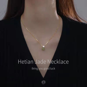 【Local Delivery】2022 New Hetian Jade Lucky Beads Necklace Zircon Pendant Niche Design Clavicle Chain for Women Girlfriend Temperament Fashion Jewelry Gifts Accessories