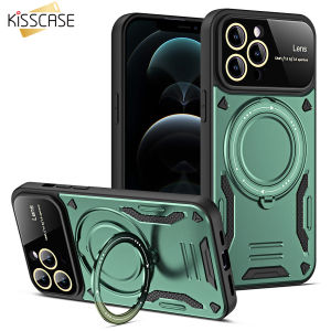 KISSCASE Hybrid Bunmper Magnetic Ring Holder For Magsafe Wireless Charging Case For iPhone 14 Pro Max 13 12 11 14Plus Large Window Bracket Stand Cover