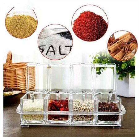 High quality Plastic transparent Seasoning Case 4pcs Condiment Storage  Container Rack Lazada PH