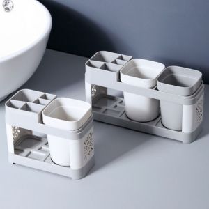 CILL Creative Washing Cup Holder Multifunction Hollow Design Mouthwash Cup Tooth Cup Shelf Independent Grids Toothpaste Storage Racks Bathroom Organizer