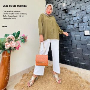 Ghea Blouse Crinkle Oversize Atasan Wanita Jumbo LD 140 Baju Wanita Polos Blouse Lengan Panjang