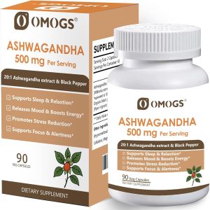Omogs Organic Ashwagandha Pure Herb Extract Added Black Pepper Boosts Energy Sleep Focus 90 Vegetable Capsules