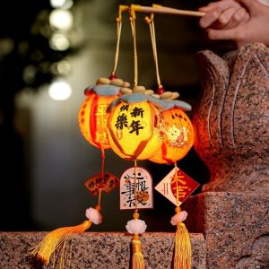 GRACE Cartoon Chinese Style Lantern Blessing Words with Tassel Handheld Lantern Children Toys Handmade Lucky Persimmon Lantern Lunar New Year