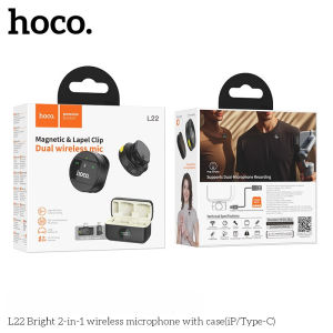 HOCO L22 ไมโครโฟนไร้สาย 2in1 พร้อมกล่องชาร์จ รองรับ iOS & Type-C ตัดเสียงรบกวน เสียงคมชัด hc6