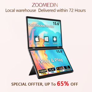 ZOOMEDIN 15.6" Touch/Basic Model Dual Screen 1080p FHD Portable Monitor with Built-in Stand 360° Rotation and USB-C Connectivity - Local Delivery