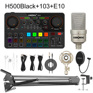 Siborie【Free headset】H500 soundcard+103 mic+E10 headset Full set 3 in 1 Siap COD